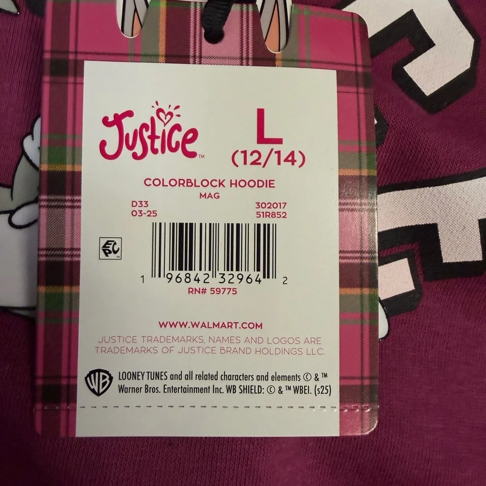 🐰 Looney Tunes Bugs Bunny Hoodie | Justice | Girls L (12/14) |‎ NWT | Y2K Vibes
